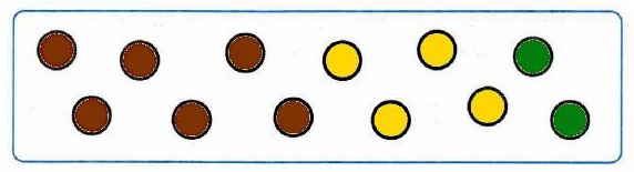 рабочая тетрадь 1 часть математика 2 класс стр 57 номер 86 Раскрась кружки так, чтобы жёлтых кружков было на 2 больше, чем зелёных, а коричневых — столько, сколько жёлтых и зелёных вместе.