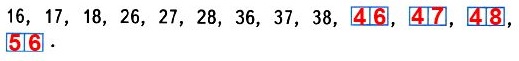 37. Найди правило, по которому составлен ряд чисел, и запиши в окошки ещё четыре числа. 16, 17, 18, 26, 27, 28, 36, 37, 38