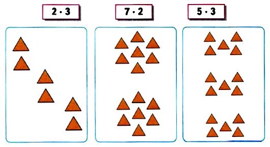 страница 46 тетрадь 2 часть математика 2) По каждой записи на карточке сделай схематический рисунок, используя, например, разноцветные треугольники.