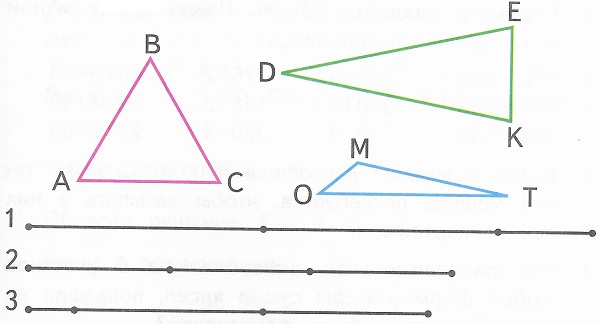 Догадайся, из какого куска проволоки (1, 2, 3) сделали каждый треугольник математика 3 класс стр 91
