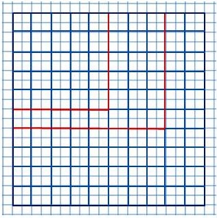 Красными линиями выделены два прямоугольника. Найди площадь