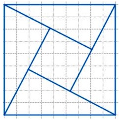 Первый квадрат разрежь на части, как показано на рисунке. Из полученных треугольников и квадрата 2 сложи квадрат 3.