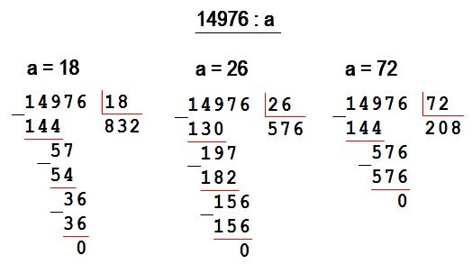 стр 67 Найди значения выражения 14976 : a, если a = 18; a = 26; a = 72