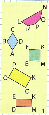 Среди четырёхугольников, изображённых на рисунке 1, найди прямоугольники и запиши их названия; подчеркни название квадрата