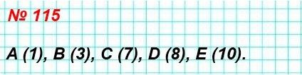 математика 5 класс решение номера 115. Найдите координаты точек А, В, С, D, Е на рисунке 55.