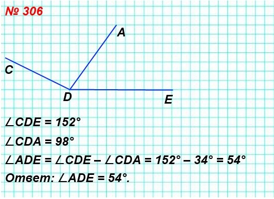 математика 5 класс номер 306 Вычислите величину угла ADE.