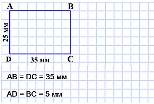 математика 5 класс номер 360. Постройте прямоугольник, соседние стороны которого равны 25 мм и 35 мм.